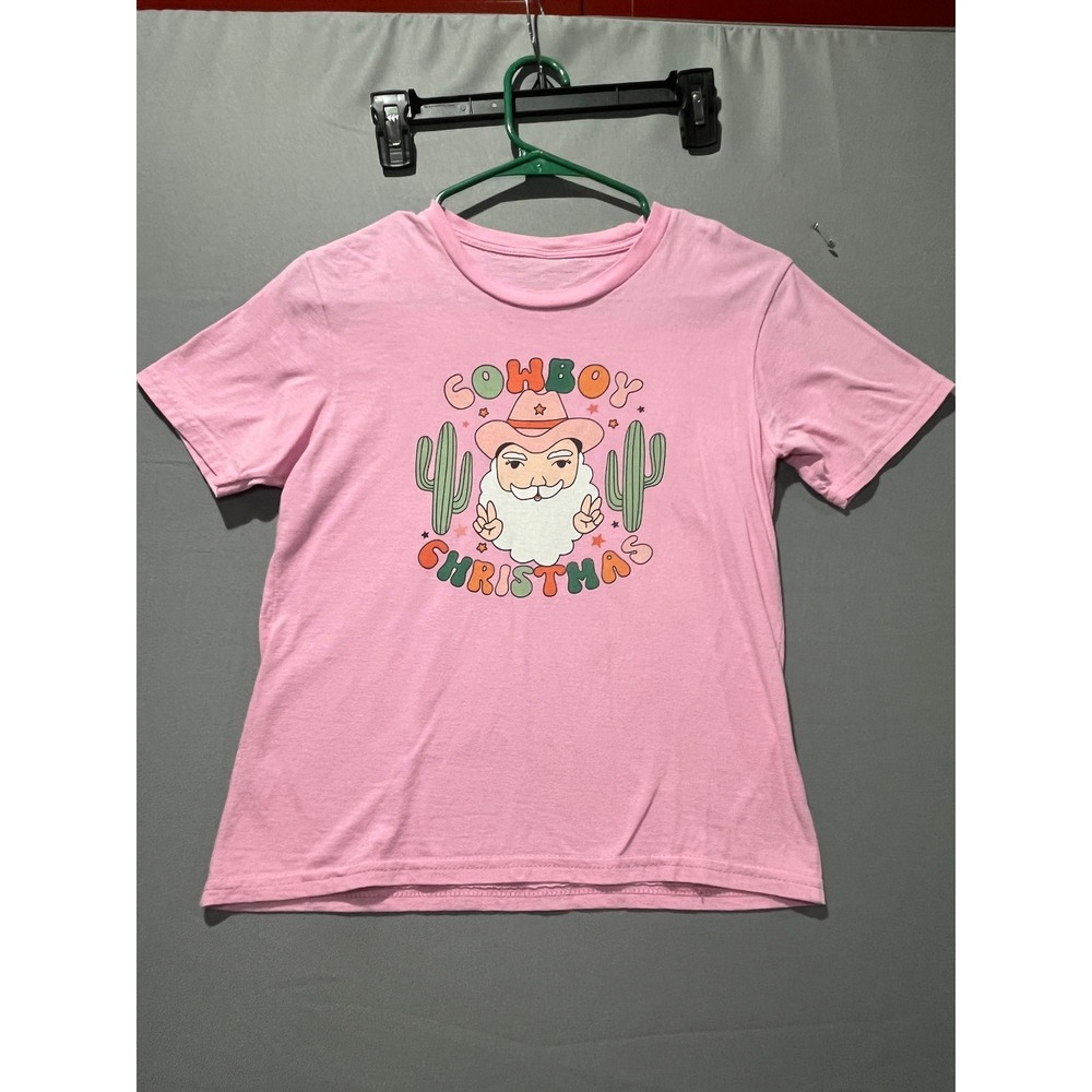 Port & Company Cowboy Christmas Santa Pink Graphic T-Shirt Kids PC450YM